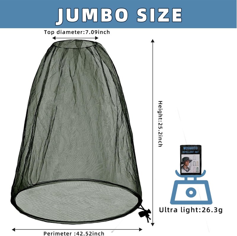 JayruiMice 2 Pack Ultra Large Mosquito Net 42x25 Inches Mosquito Head Net Oversized Insect Netting Bug Fits Most Hats for Gardening Hiking Fishing Traveling(Army green) - Image 2
